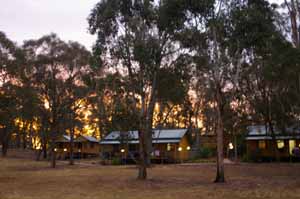 Campaspe cabins at dusk